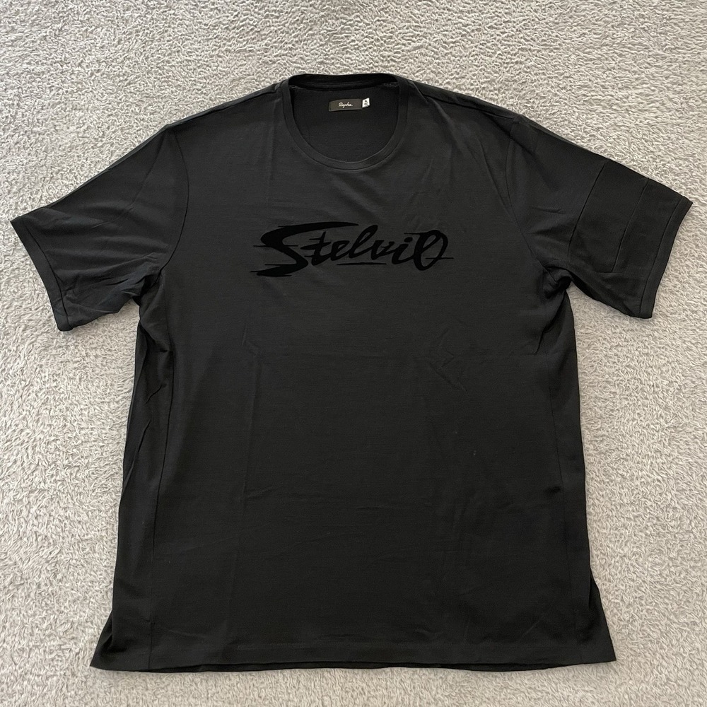 Rapha Stelvio Merino Wool T-Shirt Men XL Black Velour Short Sleeve Cycling Climb